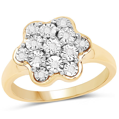 14K Yellow Gold Plated 0.07 Carat Genuine White Diamond .925 Sterling Silver Ring by Bids.com