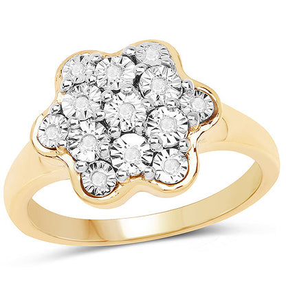 14K Yellow Gold Plated 0.07 Carat Genuine White Diamond .925 Sterling Silver Ring by Bids.com