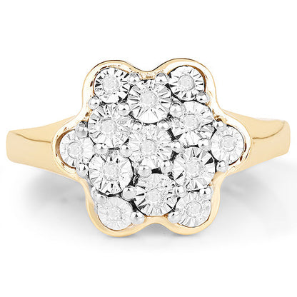14K Yellow Gold Plated 0.07 Carat Genuine White Diamond .925 Sterling Silver Ring by Bids.com
