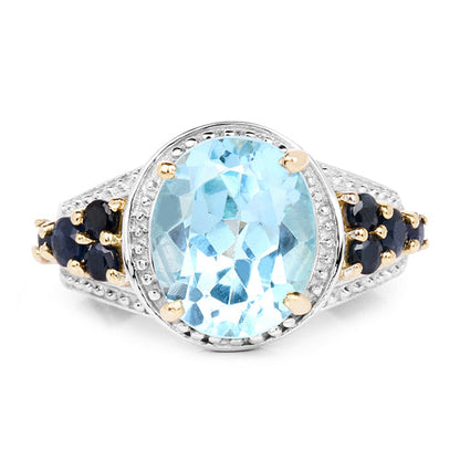14K Yellow Gold Plated 5.80 Carat Genuine Blue Topaz &amp; Blue Sapphire .925 Sterling Silver Ring  DestGlow