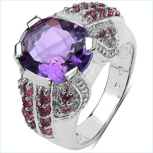 5.37 Carat Genuine Amethyst &amp; Rhodolite .925 Sterling Silver Ring by Bids.com