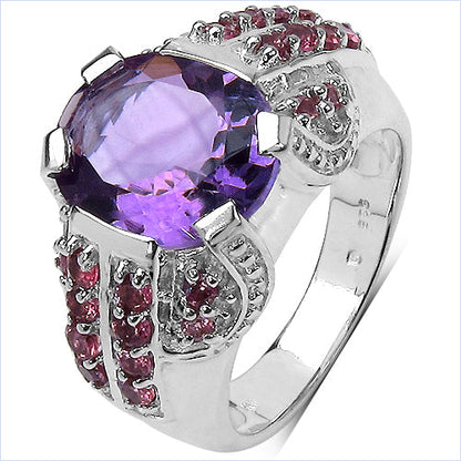 5.37 Carat Genuine Amethyst &amp; Rhodolite .925 Sterling Silver Ring by Bids.com