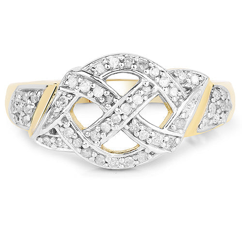 14K Yellow Gold Plated 0.21 Carat Genuine White Diamond .925 Sterling Silver Ring by Bids.com