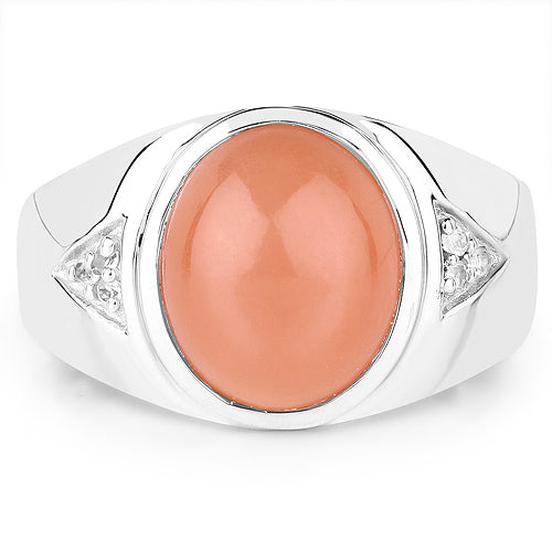 6.59 Carat Genuine Peach Moonstone and White Topaz .925 Sterling Silver Ring by Bids.com