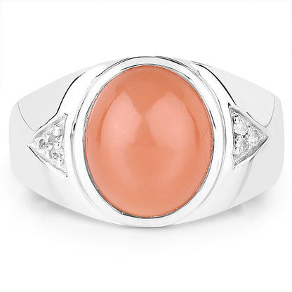 6.59 Carat Genuine Peach Moonstone and White Topaz .925 Sterling Silver Ring by Bids.com