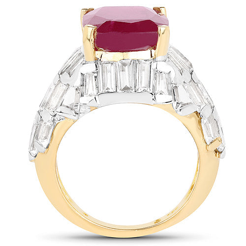 14K Yellow Gold Plated 10.76 Carat Glass Filled Ruby and White Topaz .925 Sterling Silver Ring by Bids.com