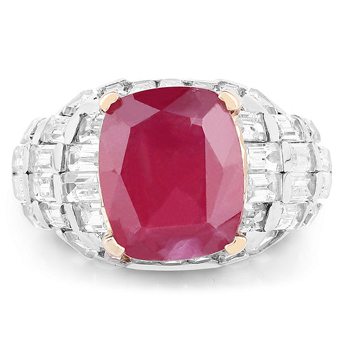 14K Yellow Gold Plated 10.76 Carat Glass Filled Ruby and White Topaz .925 Sterling Silver Ring by Bids.com