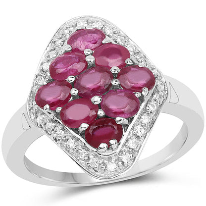 2.12 Carat Genuine Glass Filled Ruby &amp; White Zircon .925 Sterling Silver Ring by Bids.com