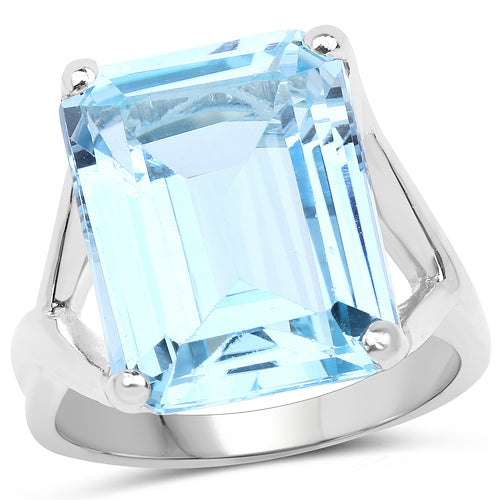 14.20 Carat Genuine Blue Topaz .925 Sterling Silver Ring by Bids.com