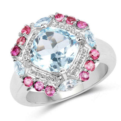 4.73 Carat Genuine Blue Topaz and Rhodolite .925 Sterling Silver Ring by Bids.com