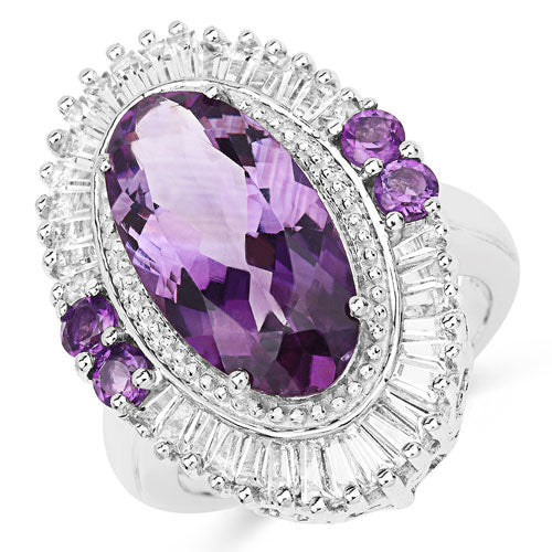 7.96 Carat Genuine Amethyst and White Topaz .925 Sterling Silver Ring by Bids.com