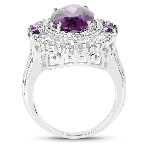 7.96 Carat Genuine Amethyst and White Topaz .925 Sterling Silver Ring by Bids.com