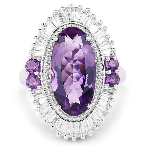 7.96 Carat Genuine Amethyst and White Topaz .925 Sterling Silver Ring by Bids.com