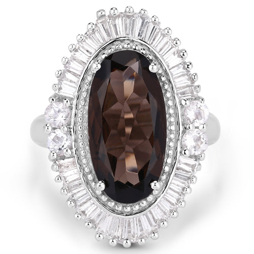 8.12 Carat Genuine Smoky Quartz and White Topaz .925 Sterling Silver Ring by Bids.com