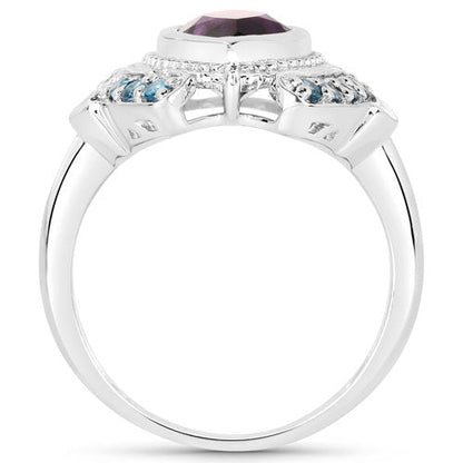 3.06 Carat Genuine Amethyst and London Blue Topaz .925 Sterling Silver Ring by Bids.com