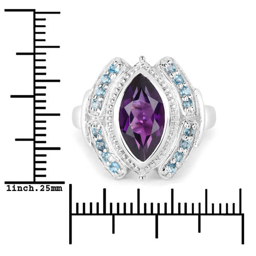 3.06 Carat Genuine Amethyst and London Blue Topaz .925 Sterling Silver Ring by Bids.com