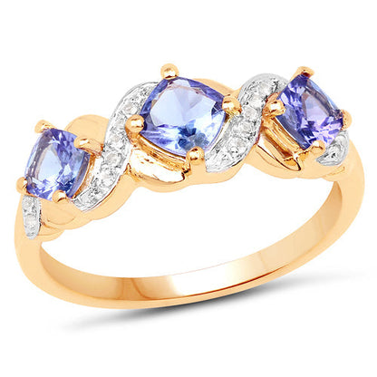 14K Yellow Gold Plated 1.20 Carat Genuine Tanzanite and White Topaz .925 Sterling Silver Ring  DestGlow