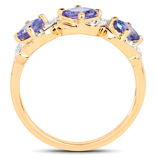 14K Yellow Gold Plated 1.20 Carat Genuine Tanzanite and White Topaz .925 Sterling Silver Ring  DestGlow