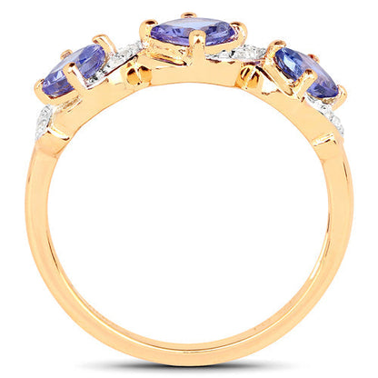 14K Yellow Gold Plated 1.20 Carat Genuine Tanzanite and White Topaz .925 Sterling Silver Ring  DestGlow