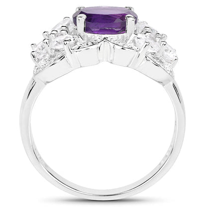 2.75 Carat Genuine Amethyst and White Zircon .925 Sterling Silver Ring by Bids.com