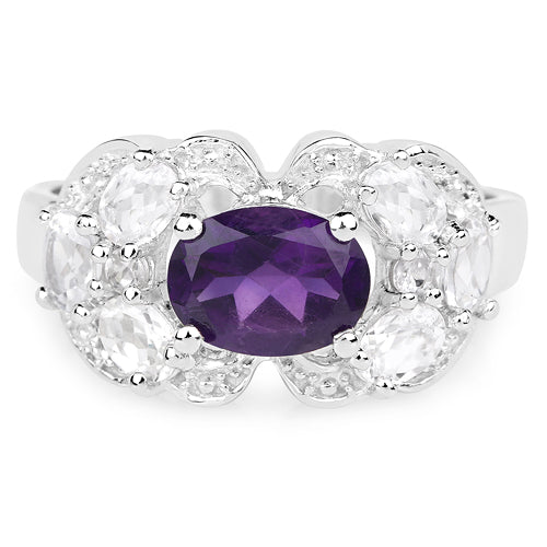 2.75 Carat Genuine Amethyst and White Zircon .925 Sterling Silver Ring by Bids.com
