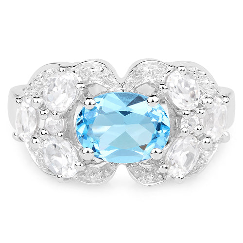 3.20 Carat Genuine Blue Topaz and White Zircon .925 Sterling Silver Ring  DestGlow