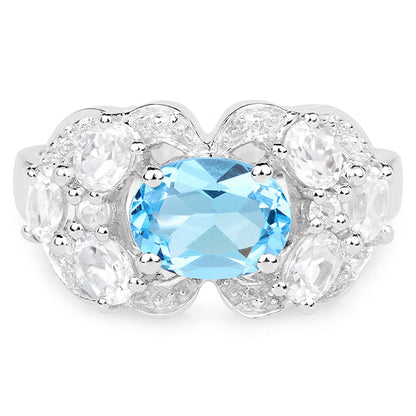 3.20 Carat Genuine Blue Topaz and White Zircon .925 Sterling Silver Ring  DestGlow