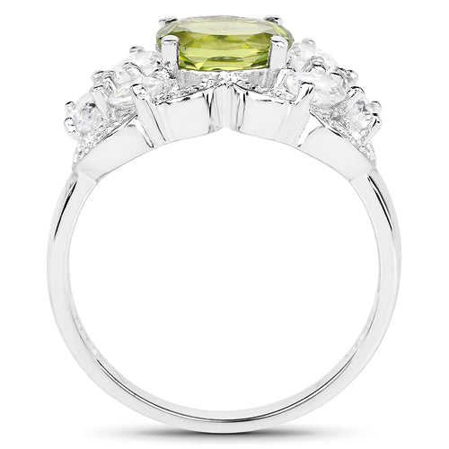 2.70 Carat Genuine Peridot and White Zircon .925 Sterling Silver Ring by Bids.com
