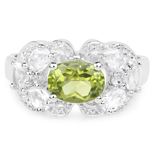 2.70 Carat Genuine Peridot and White Zircon .925 Sterling Silver Ring by Bids.com
