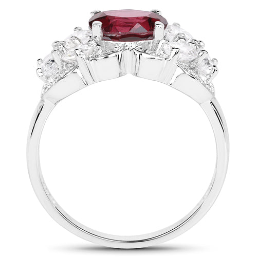 3.16 Carat Genuine Rhodolite and White Zircon .925 Sterling Silver Ring by Bids.com