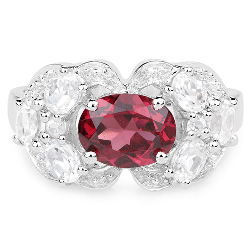 3.16 Carat Genuine Rhodolite and White Zircon .925 Sterling Silver Ring by Bids.com
