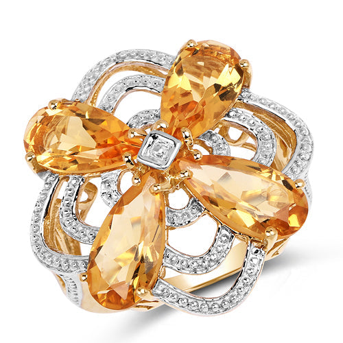 14K Yellow Gold Plated 8.80 Carat Genuine Citrine .925 Sterling Silver Ring  DestGlow