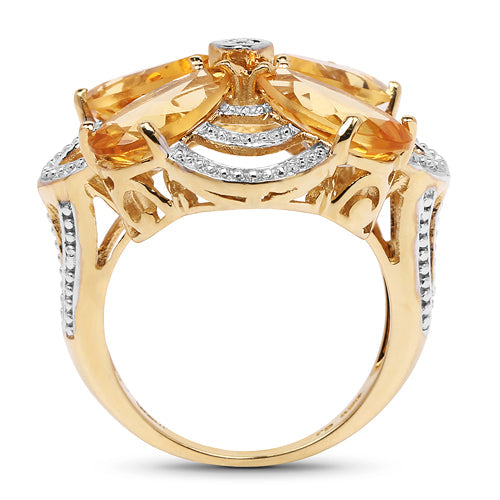 14K Yellow Gold Plated 8.80 Carat Genuine Citrine .925 Sterling Silver Ring  DestGlow