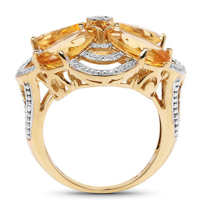 14K Yellow Gold Plated 8.80 Carat Genuine Citrine .925 Sterling Silver Ring  DestGlow