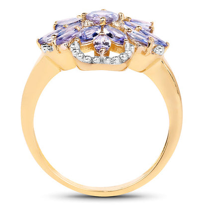 14K Yellow Gold Plated 2.01 Carat Genuine Tanzanite &amp; White Topaz .925 Sterling Silver Ring by Bids.com