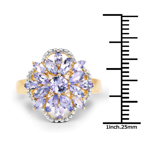 14K Yellow Gold Plated 2.01 Carat Genuine Tanzanite &amp; White Topaz .925 Sterling Silver Ring by Bids.com
