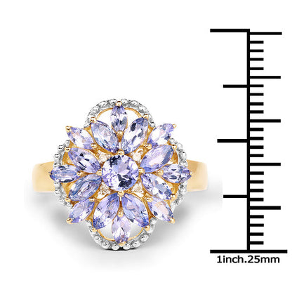 14K Yellow Gold Plated 2.01 Carat Genuine Tanzanite &amp; White Topaz .925 Sterling Silver Ring by Bids.com