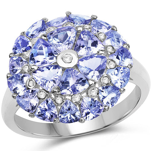 2.96 Carat Genuine Tanzanite and White Diamond .925 Sterling Silver Ring by Bids.com