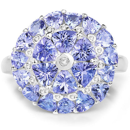 2.96 Carat Genuine Tanzanite and White Diamond .925 Sterling Silver Ring by Bids.com