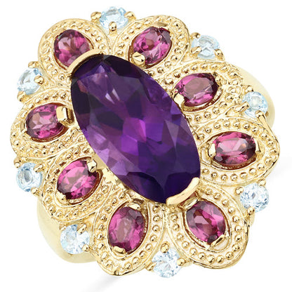 6.80 Carat Genuine Amethyst, Rhodolite and Blue Topaz .925 Sterling Silver Ring by Bids.com