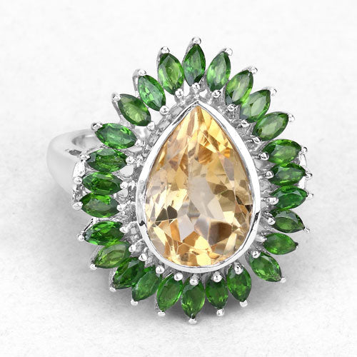 7.02 Carat Genuine Citrine and Chrome Diopside .925 Sterling Silver Ring by Bids.com