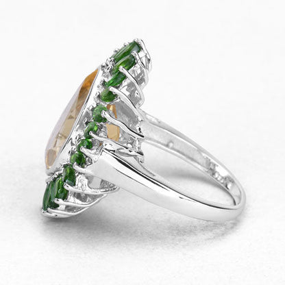 7.02 Carat Genuine Citrine and Chrome Diopside .925 Sterling Silver Ring by Bids.com