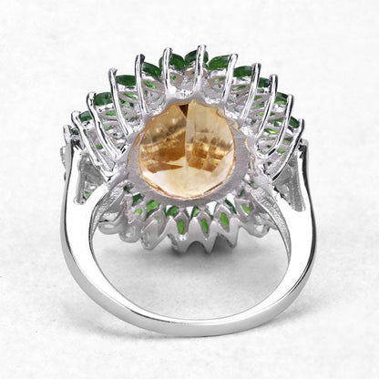 7.02 Carat Genuine Citrine and Chrome Diopside .925 Sterling Silver Ring by Bids.com