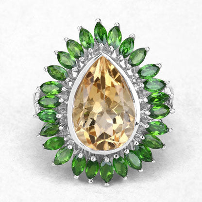 7.02 Carat Genuine Citrine and Chrome Diopside .925 Sterling Silver Ring by Bids.com