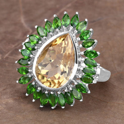 7.02 Carat Genuine Citrine and Chrome Diopside .925 Sterling Silver Ring by Bids.com