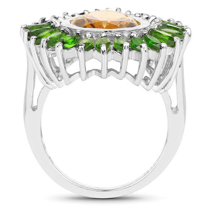 7.02 Carat Genuine Citrine and Chrome Diopside .925 Sterling Silver Ring by Bids.com