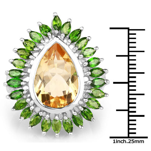 7.02 Carat Genuine Citrine and Chrome Diopside .925 Sterling Silver Ring by Bids.com