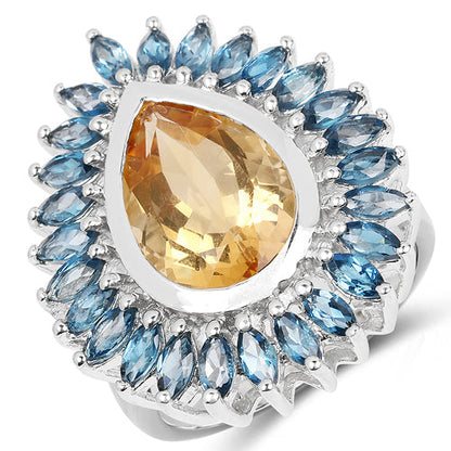 7.54 Carat Genuine Citrine &amp; London Blue Topaz .925 Sterling Silver Ring by Bids.com