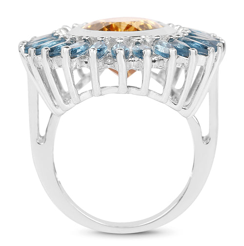 7.54 Carat Genuine Citrine &amp; London Blue Topaz .925 Sterling Silver Ring by Bids.com