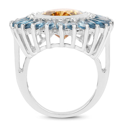 7.54 Carat Genuine Citrine &amp; London Blue Topaz .925 Sterling Silver Ring by Bids.com